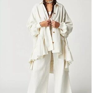 Free People Cream Button Down Shirt